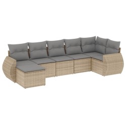 Salon de jardin avec coussins 7 pcs beige résine tressée 