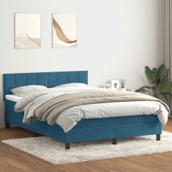 Sommier à lattes de lit et matelas bleu foncé 140x210cm velours 