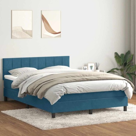 Sommier à lattes de lit et matelas bleu foncé 140x210cm velours 