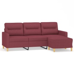 Canapé à 3 places avec repose-pieds Rouge bordeaux 180 cm Tissu 