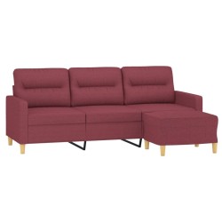 Canapé à 3 places avec repose-pieds Rouge bordeaux 180 cm Tissu 