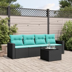 Salon de jardin 5 pcs avec coussins noir résine tressée 