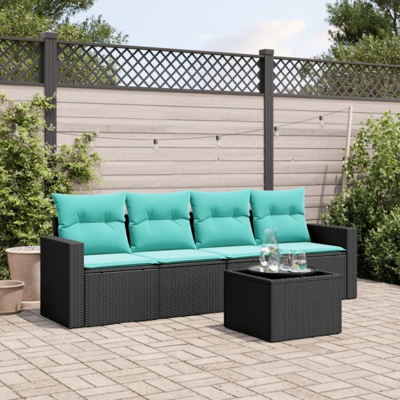 Salon de jardin 5 pcs avec coussins noir résine tressée 