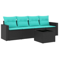 Salon de jardin 5 pcs avec coussins noir résine tressée 