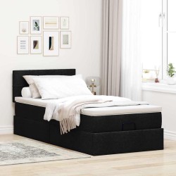 Lit ottoman avec matelas noir 90x200 cm tissu 