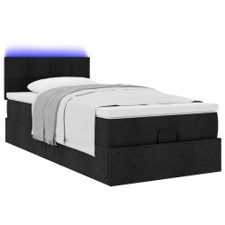 Lit ottoman avec matelas noir 90x200 cm tissu 