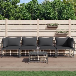 Salon de jardin 5 pcs avec coussins anthracite résine tressée 