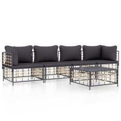 Salon de jardin 5 pcs avec coussins anthracite résine tressée 