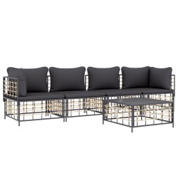 Salon de jardin 5 pcs avec coussins anthracite résine tressée 