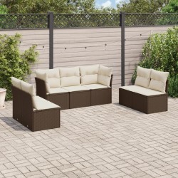 Salon de jardin avec coussins 7 pcs marron résine tressée 
