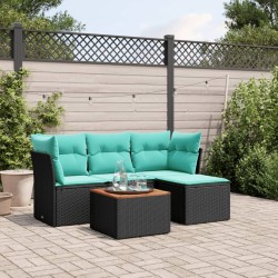 Salon de jardin 5 pcs avec coussins noir résine tressée 