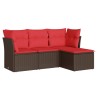 Salon de jardin 4 pcs avec coussins marron résine tressée 