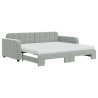 Lit de jour avec gigogne et matelas gris clair 90x190cm velours 