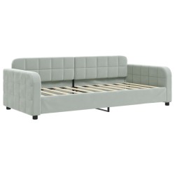 Lit de jour avec gigogne et matelas gris clair 90x190cm velours 