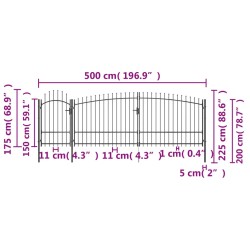 Portail de clôture de jardin avec dessus en lance 5x2,25 m Noir 