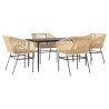 Ensemble à manger jardin coussins 5pcs marron poly rotin verre 
