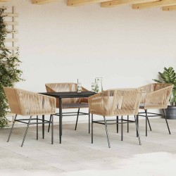 Ensemble à manger jardin coussins 5pcs marron poly rotin verre 
