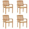 Chaises de jardin empilables avec coussins lot de 4 Teck solide 