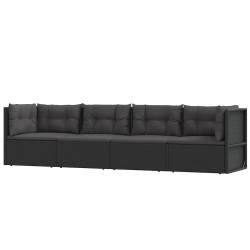 Salon de jardin 4 pcs avec coussins Noir Résine tressée 