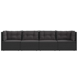 Salon de jardin 4 pcs avec coussins Noir Résine tressée 