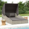 Transat avec toit pliable gris 200x114x128 cm résine tressée 