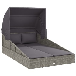 Transat avec toit pliable gris 200x114x128 cm résine tressée 