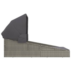 Transat avec toit pliable gris 200x114x128 cm résine tressée 