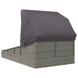 Transat avec toit pliable gris 200x114x128 cm résine tressée 