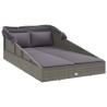 Transat avec toit pliable gris 200x114x128 cm résine tressée 