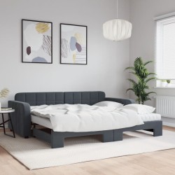 Lit de jour avec gigogne et matelas gris foncé 90x190cm velours 