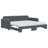 Lit de jour avec gigogne et matelas gris foncé 90x190cm velours 