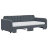 Lit de jour avec gigogne et matelas gris foncé 90x190cm velours 