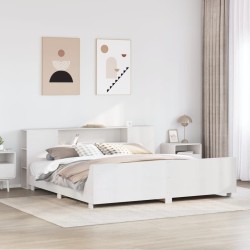 Cadre de lit sans matelas blanc 200x200 cm bois massif de pin 