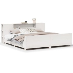 Cadre de lit sans matelas blanc 200x200 cm bois massif de pin 