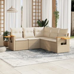 Salon de jardin avec coussins 5 pcs beige résine tressée 