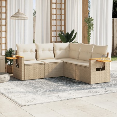 Salon de jardin avec coussins 5 pcs beige résine tressée 
