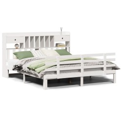Lit bibliothèque sans matelas blanc 180x200 cm bois pin massif 