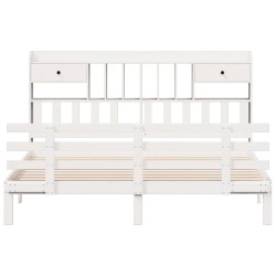 Lit bibliothèque sans matelas blanc 180x200 cm bois pin massif 