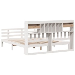 Lit bibliothèque sans matelas blanc 180x200 cm bois pin massif 