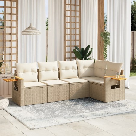 Salon de jardin avec coussins 5 pcs beige résine tressée 