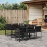 Ensemble à manger de jardin coussins 7pcs Noir Résine tressée 