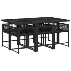 Ensemble à manger de jardin coussins 7pcs Noir Résine tressée 