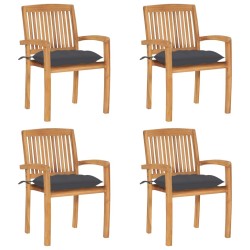 Chaises de jardin empilables avec coussins lot de 4 Teck solide 