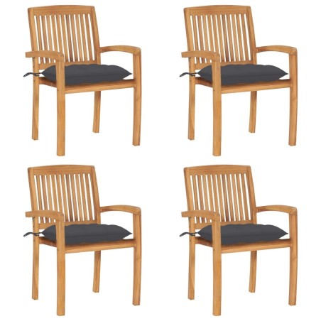 Chaises de jardin empilables avec coussins lot de 4 Teck solide 
