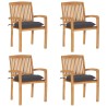 Chaises de jardin empilables avec coussins lot de 4 Teck solide 