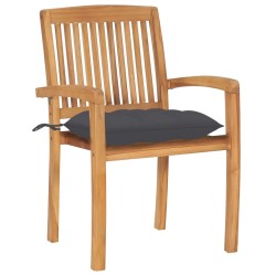 Chaises de jardin empilables avec coussins lot de 4 Teck solide 