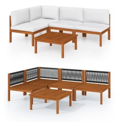 Salon de jardin 5 pcs avec coussins Crème Bois d'acacia solide 
