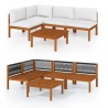 Salon de jardin 5 pcs avec coussins Crème Bois d'acacia solide 