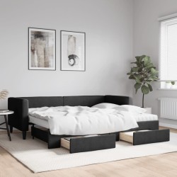Lit de jour avec gigogne et tiroirs sans matelas noir 80x200 cm 