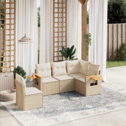 Salon de jardin avec coussins 5 pcs beige résine tressée 